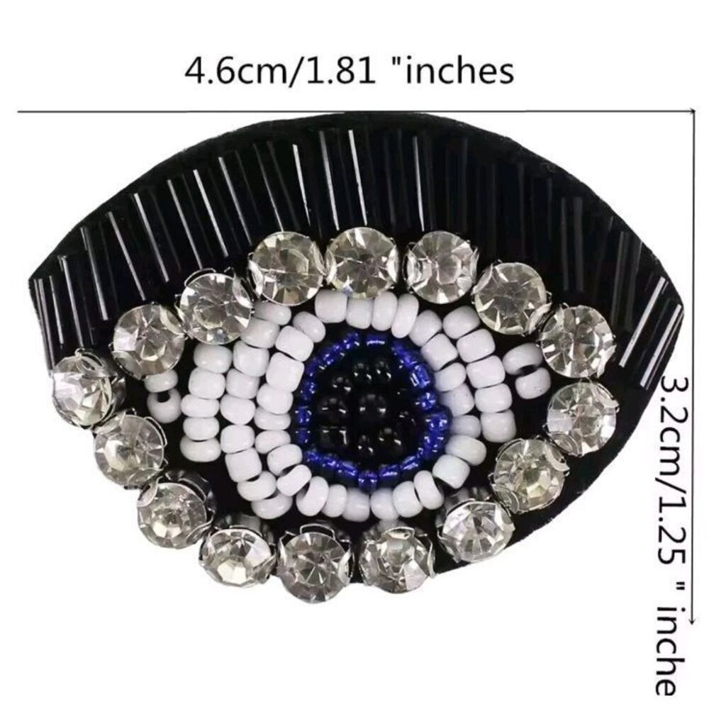 Beaded Rhinestone Eyeball Applique 2"x1.25" Sew On